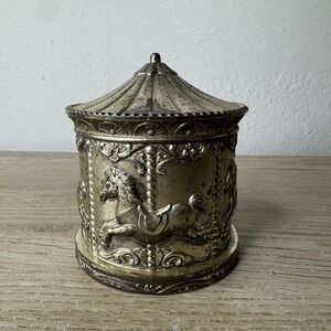 Silverplate Carousel Piggy Bank Vintage Merry Go Round Horses Whimsy Whimsical
